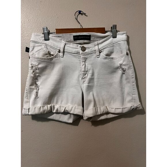 Rock & Republic Pants - Women's Rock & Republic White Roll Cuff Jean Shorts Size 6 [EXCELLENT]